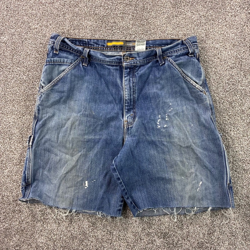 Vintage Levi's Silver Tab Carpenter Shorts Mens 36 Blue Distressed Denim Cut Off